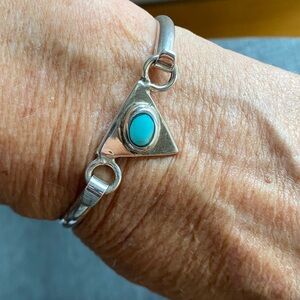 Vintage Mexico 925 Sterling Silver Turquoise Cabochon Cuff Bracelet – 17.7g